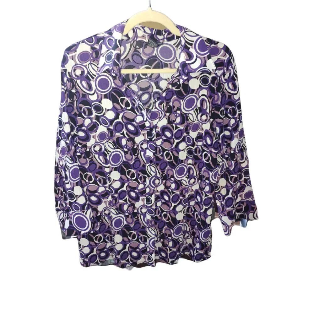 Bay Studio Career Women's Size Large Purple/White/Black Button Up Blouse.